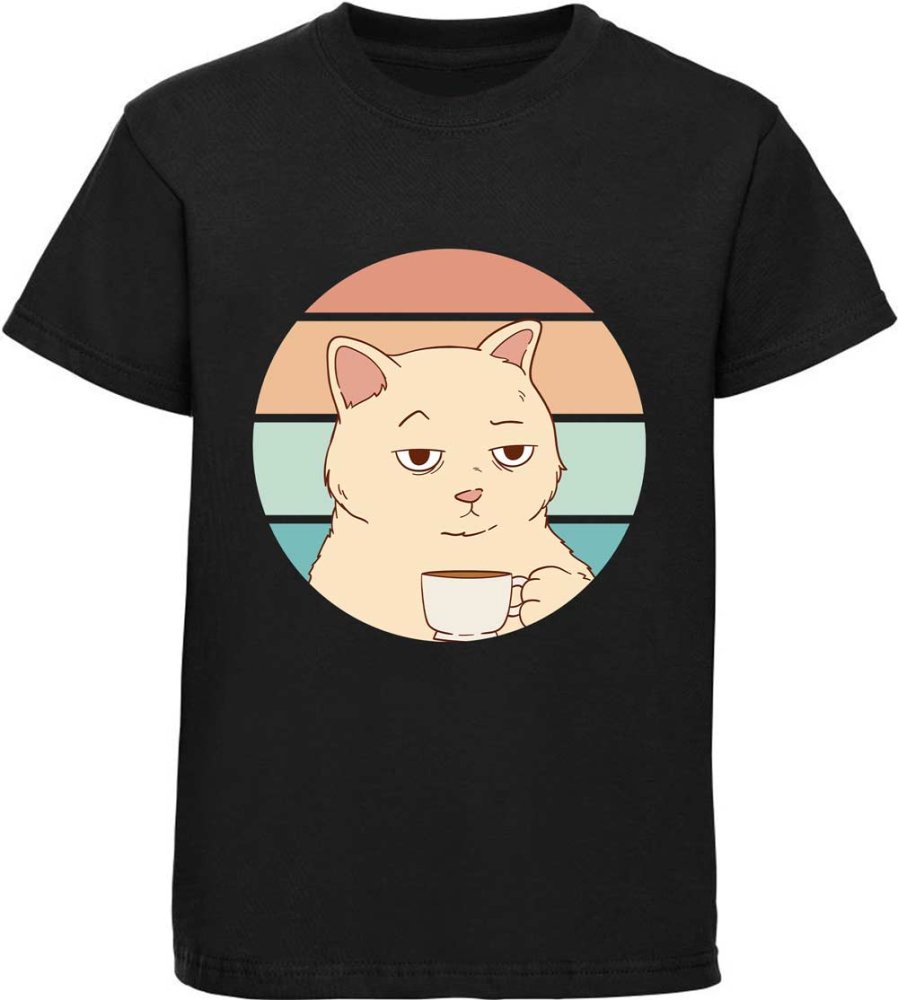 Children's printed t-shirt retro cat with cup i106